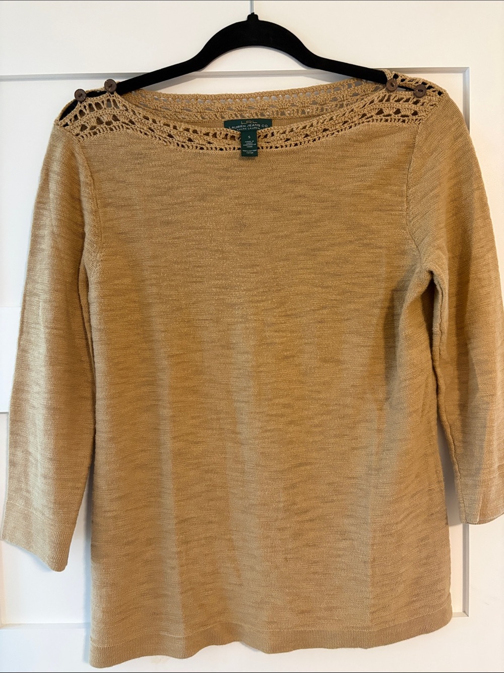 Ralph Lauren Crochet Yoke Knit Pullover - Camel